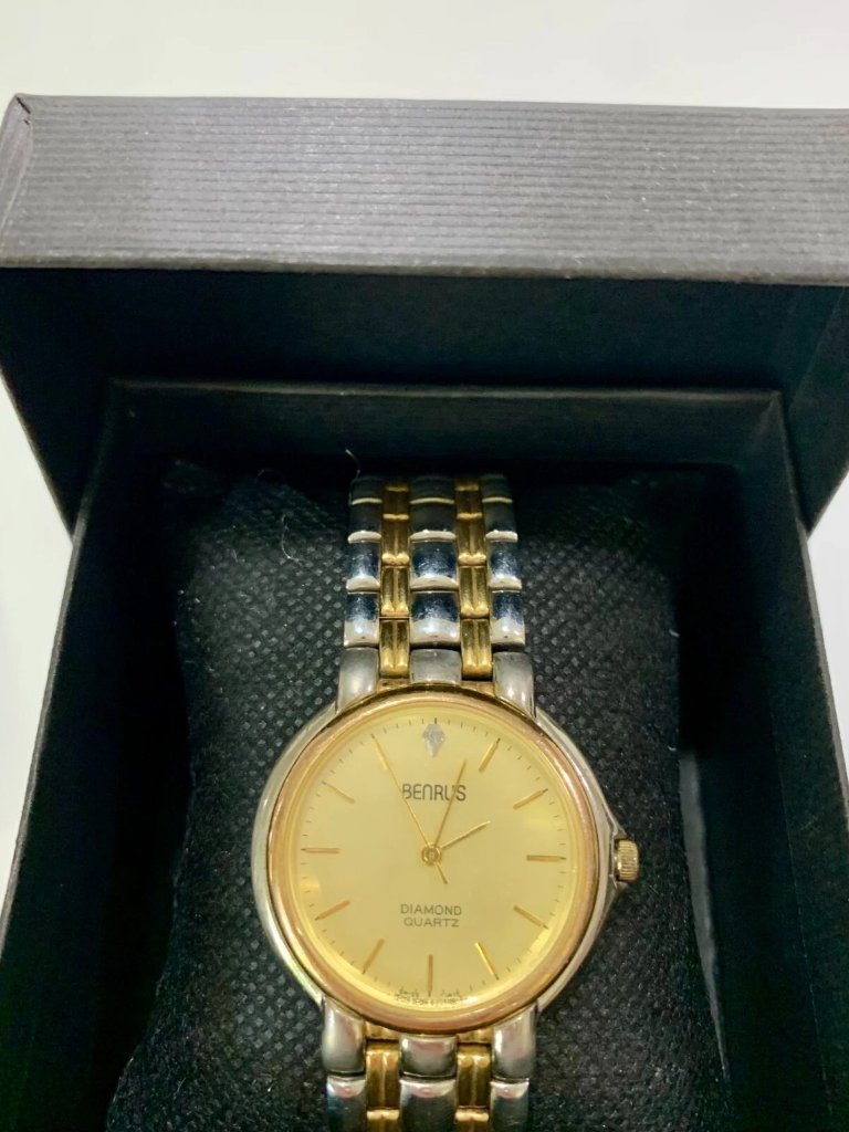 Vintage Benrus Diamond Quartz Ladies Gold And Silver Band New Battery